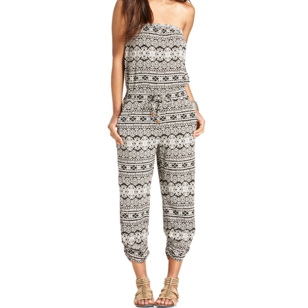 NWT Black/White Strapless Tribal Print Romper Jumpsuit